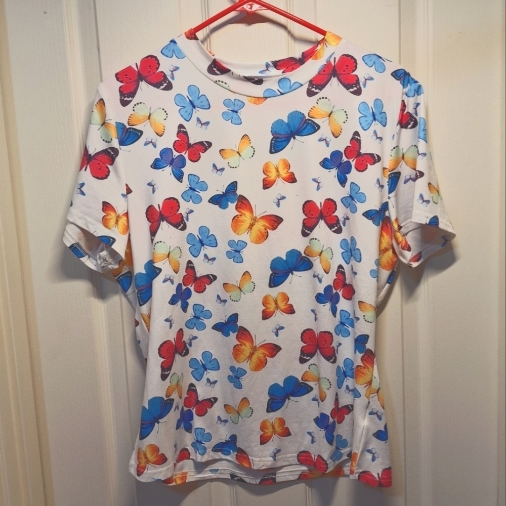 Butterfly Print T Shirt Extra Large Colorful